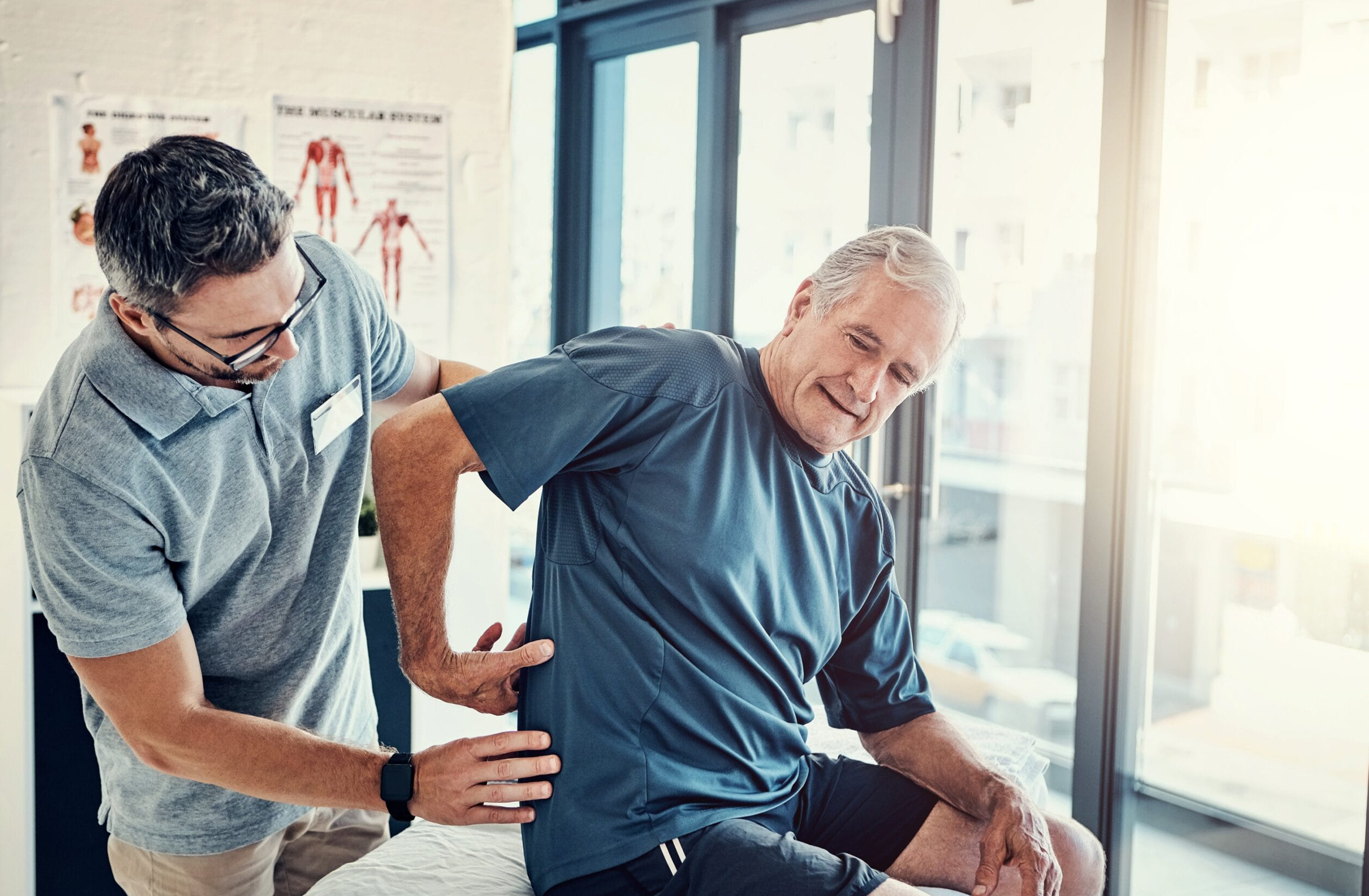 Patient performing a guided exercise with a physiotherapist